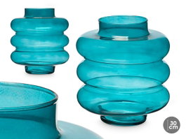 GIFTDECOR Jarrón de Cristal Triple Esfera Achatada Turquesa