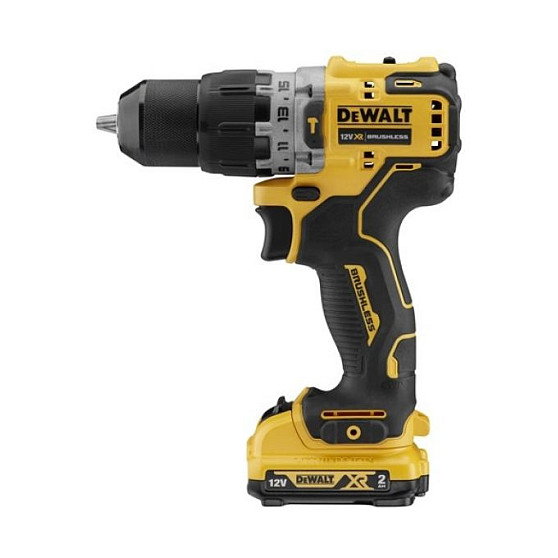 DeWALT Taladro Percutor Atornillador 12V XR Sin Escobillas, DCD706D2-QW, 2 Baterías 2Ah, 2 Velocidades, 57.5 Nm, Luz LED, para Madera, Metal y Hormigón