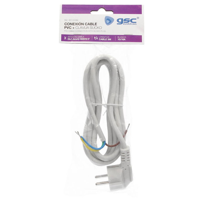 GSC Evolution Cable de Conexión PVC + Sucko 3x1.0mm 3M Blanco