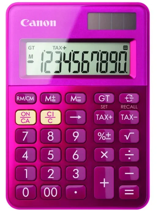 Canon LS-100K Calculadora de Escritorio Básica Rosa - 10 Dígitos, 1 Línea, Alimentación Batería/Solar LR44, Cálculo de Impuestos