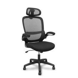 Silla de oficina Pro525 con mecanismo Basculante tapizada con Tela color Negro. Equipada con lumbar Fijo, Brazos abatibles, Cabecero 2D y Ruedas de nailon 50 mm