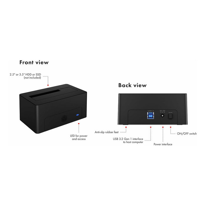 ICY BOX IB-1121-U3 Docking Station para 1x HDD/SSD SATA de 2.5/3.5 pulg. stays ICY BOX IB-1121-U3 Docking Station para 1x HDD/SSD SATA de 2.5/3.5 pulg. stays