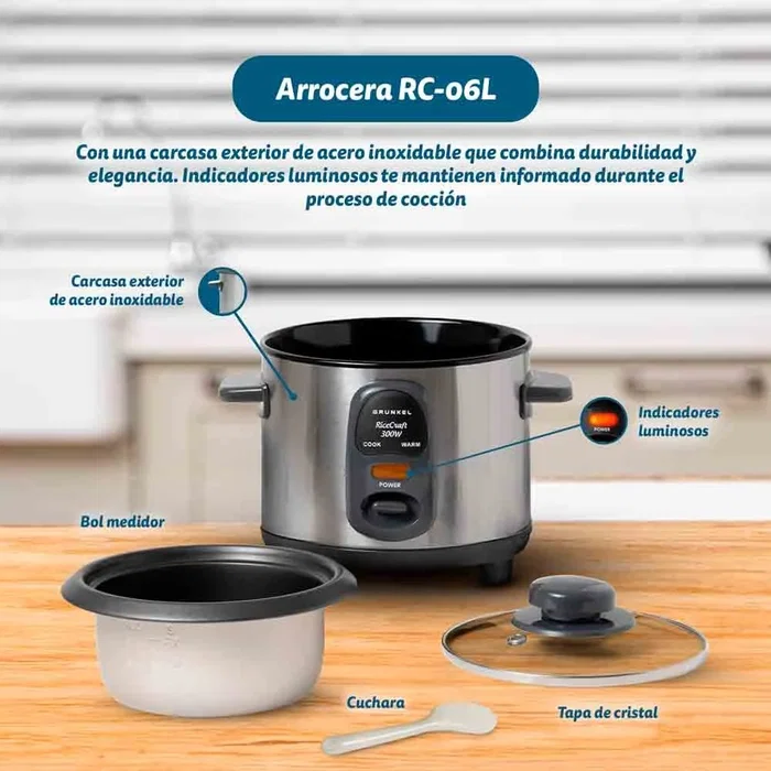 Grunkel RC-06L Arrocera 0,6L 300W Acero inoxidable Grunkel RC-06L Arrocera 0,6L 300W Acero inoxidable