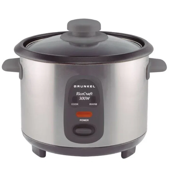 Grunkel RC-06L Arrocera Eléctrica 0.6L / 300W con Función Mantener Caliente, Tapa de Cristal y Recubrimiento Antiadherente - Acero Inoxidable