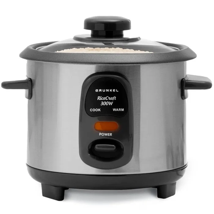 Grunkel RC-06L Arrocera Eléctrica 0.6L / 300W con Función Mantener Caliente, Tapa de Cristal y Recubrimiento Antiadherente - Acero Inoxidable