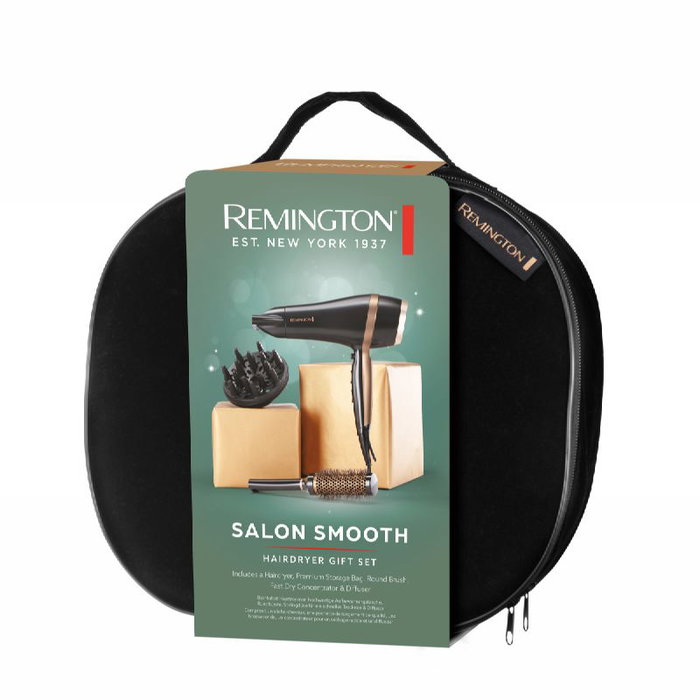 Remington Kit de Estilizado con Secador de Pelo 2100W, Difusor, Cepillo Alisador Manual y Bolso de Viaje