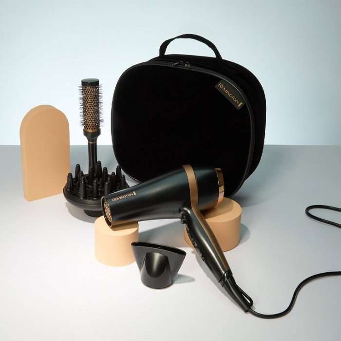 Remington Kit de Estilizado con Secador de Pelo 2100W, Difusor, Cepillo Alisador Manual y Bolso de Viaje