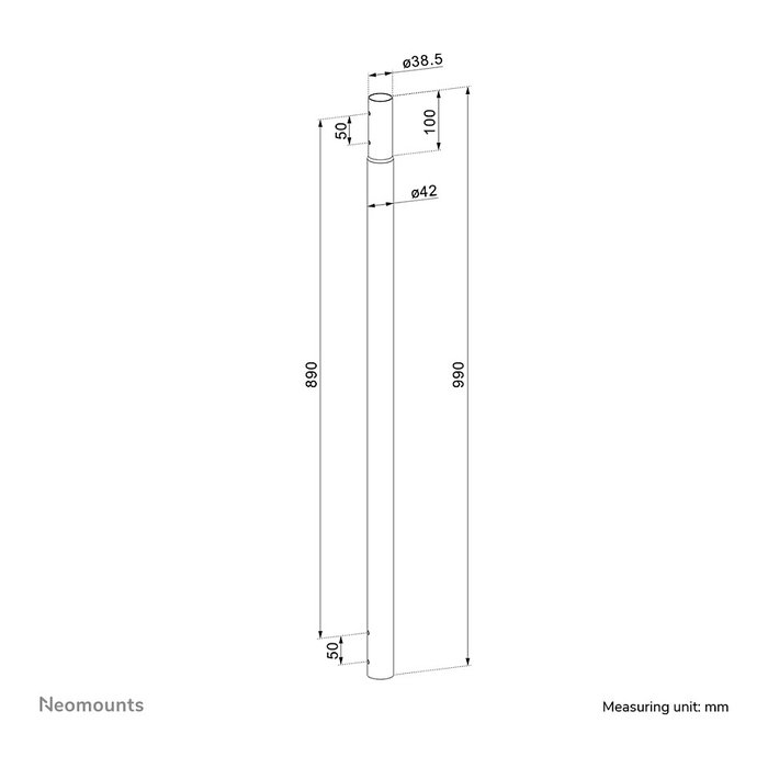 Neomounts ACL25-500BL Tubo de extensión para montaje de proyectores en techo, columna extensible negra de acero (0-890 mm), compatibilidad CL25-540BL1 y CL25-550BL1