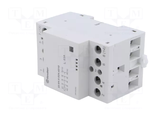FINDER Contactor 4-polar de instalación 63A 24VAC/24VDC NO x4 IP20 FINDER Contactor 4-polar de instalación 63A 24VAC/24VDC NO x4 IP20