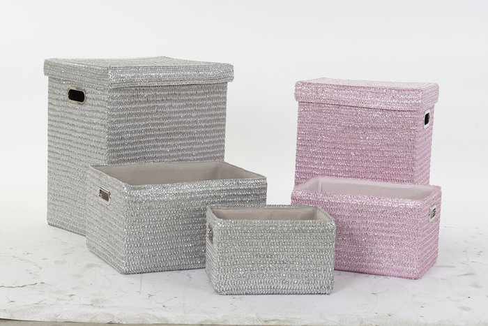 DKD Home Decor Cesta Basicos Set de 5 Rosa Plateado 36 x 50 x 44 cm DKD Home Decor Cesta Basicos Set de 5 Rosa Plateado 36 x 50 x 44 cm