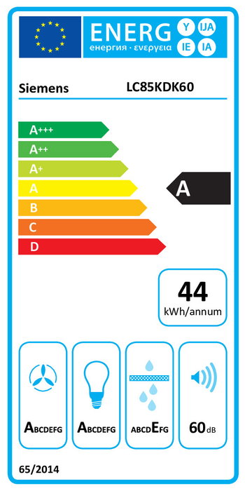 Siemens iQ100 LC85KDK60 Campana Extractora de Pared 80 cm Klarglas Negro - 430 m3/h, Clase A+++ a D, Control Táctil