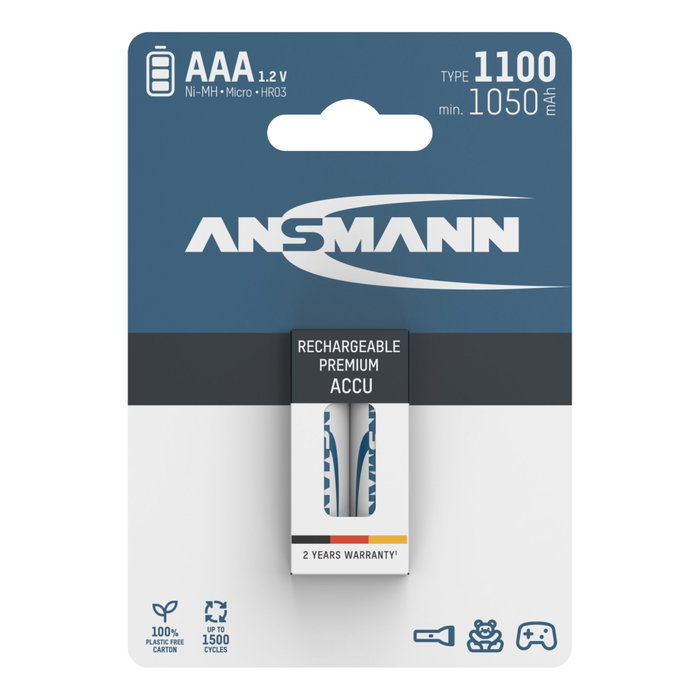Ansmann Pilas recargables NiMH 1100 Micro AAA 1050 mAh (2 unidades) Ansmann Pilas recargables NiMH 1100 Micro AAA 1050 mAh (2 unidades)