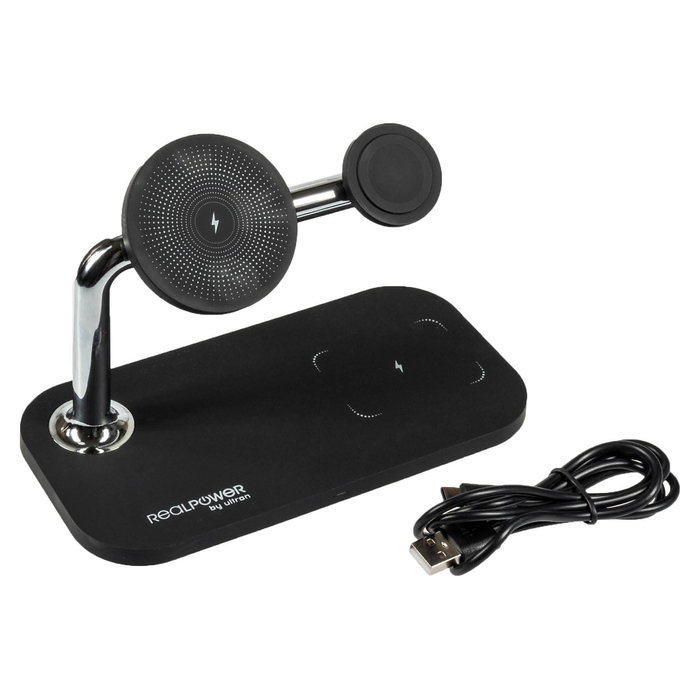 RealPower ChargeAir Mag Cargador Inalámbrico Magsafe Negro con USB-C - 15W para iPhone Apple Watch AirPods Pro y 2ª Gen