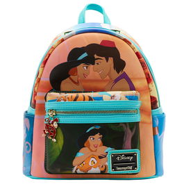 Loungefly Mochila Aladdin Disney 25cm Cuero Vegano Herrajes Dorados Ajustable Bolsillos Laterales Forro a Juego