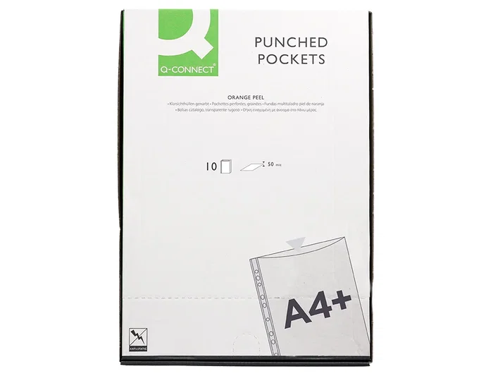 Q-connect Funda multitaladro folio piel de naranja 50 micras A4+ bolsa 10 unidades