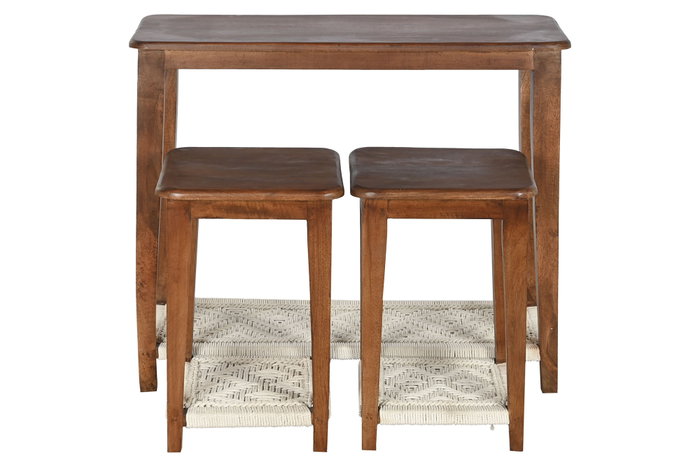 DKD Home Decor Consola Colonial Marron Crudo Mango Algodon 95x81x40 cm Set de 3