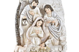 DKD Home Decor Nacimiento Navidad Tradicional Crema Dorado 9 x 25.5 x 18 cm (2 Unidades) Resina