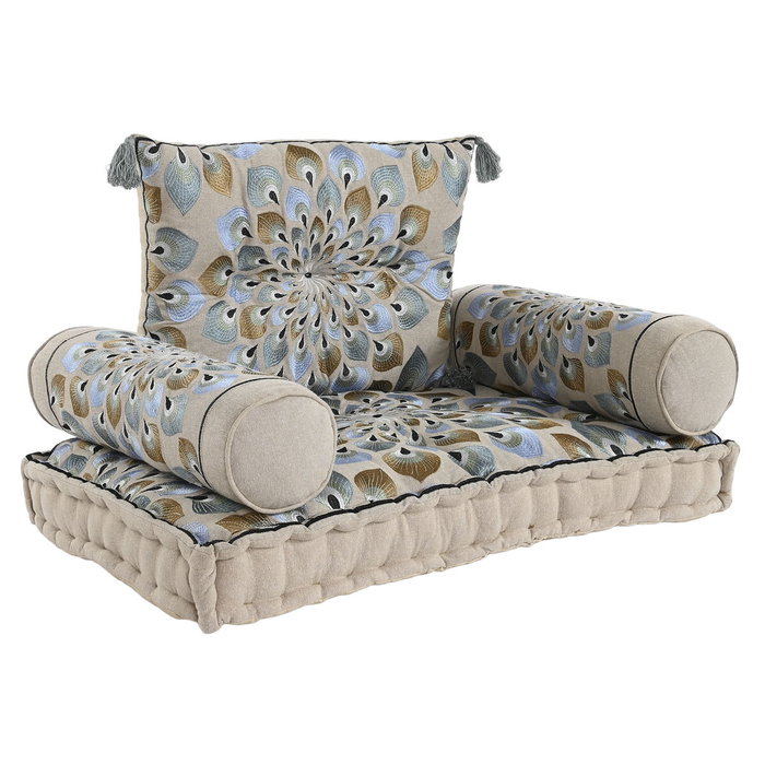 DKD Home Decor Set de 4 Sillones de Algodón Azul y Beige Rajna DKD Home Decor Set de 4 Sillones de Algodón Azul y Beige Rajna