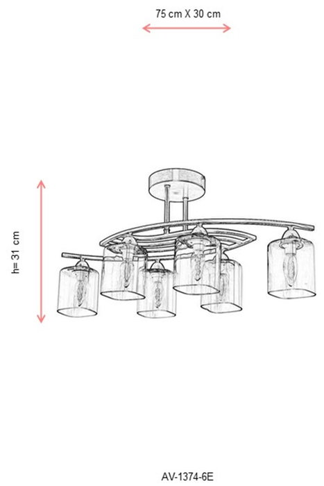 Opviq Lámpara de Araña AV-1374-6E Cobre Envejecido 6 Luces E14 Metal Cristal 75x30cm
