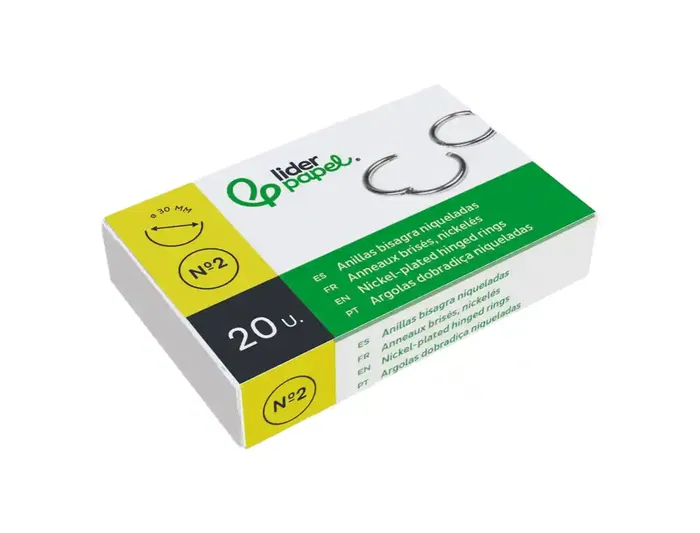 Liderpapel Anilla Bisagra N.2 Niquelada Diámetro 30 mm Caja de 20 Unidades