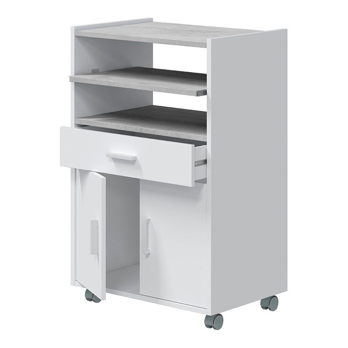 Forés/Arkit Mueble Auxiliar Cocina con Cajón y 2 Puertas, Bandeja Extraíble, 59 x 40 x 92 cm, Blanco Artik y Gris Cemento