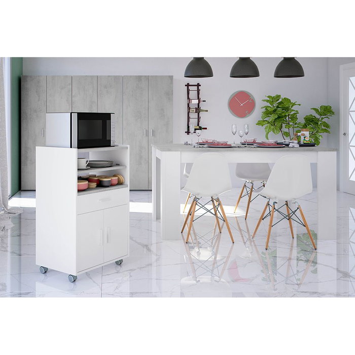 Forés/Arkit Mueble Auxiliar Cocina con Cajón y 2 Puertas, Bandeja Extraíble, 59 x 40 x 92 cm, Blanco Artik y Gris Cemento