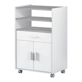 Forés/Arkit Mueble Auxiliar Cocina con Cajón y 2 Puertas, Bandeja Extraíble, 59 x 40 x 92 cm, Blanco Artik y Gris Cemento