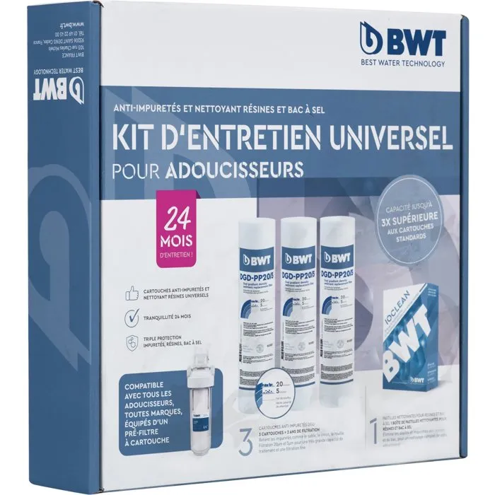 BWT Kit Mantenimiento Descalcificador Agua Universal 3 Cartuchos + Pastillas Limpieza 3660965003026 24 Meses