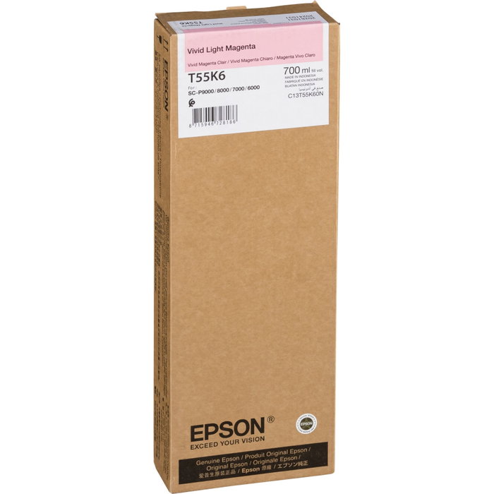 Epson T55K6N Vivid Light Magenta UltraChrome HDX/HD 700ml Epson T55K6N Vivid Light Magenta UltraChrome HDX/HD 700ml