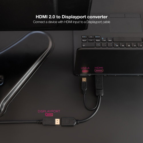 Nanocable Conversor HDMI 2.0 a DisplayPort V1.2 Negro 20 cm