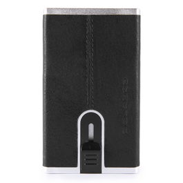 Black Square, Tarjetero de cuero, Sistema deslizante cuadrado, PP4825B3R-N, Negro, Para hombres