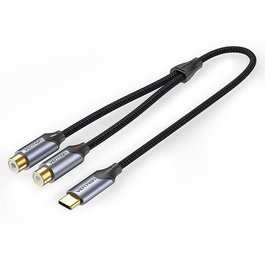 Vention BGVHG Cable Conversor USB-C Macho a 2 RCA Hembra 1.5m con Chip Jieli 1279A Audio Hi-Fi, Conectores Bañados en Oro, Gris