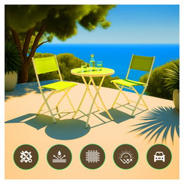 Extralink Conjunto de muebles de jardín Black Forest, Dos sillas + Mesa en Blanco y Verde