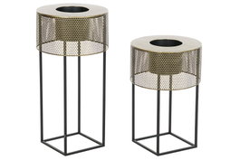 DKD Home Decor Macetero Loft Negro Dorado Metal 33 x 67 x 33 cm Set de 2