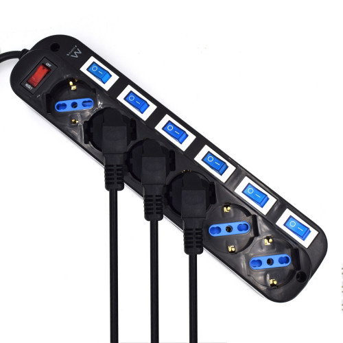 Ewent EW3851 Regleta de 6 tomas con interruptor individual Negro