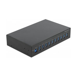 DeLOCK Hub Industrial 10" (25.4cm) 10x USB 3.2 Gen 1 Tipo-A, con Alimentación AC, 5 Gbps, Plug & Play, Color Negro