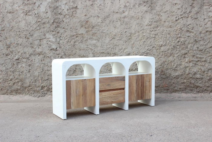 DKD Home Decor Buffet de Madera de Mango Reciclada Blanco