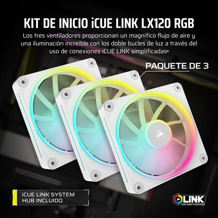 Corsair LX120 iCUE LINK RGB Ventilador Blanco Pack de 3