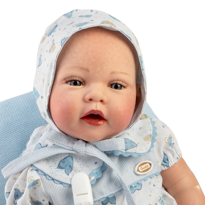 Muñecas Guca Muñeco Reborn Alexis 42 cm - Bebé realista con babero, capota y mantita