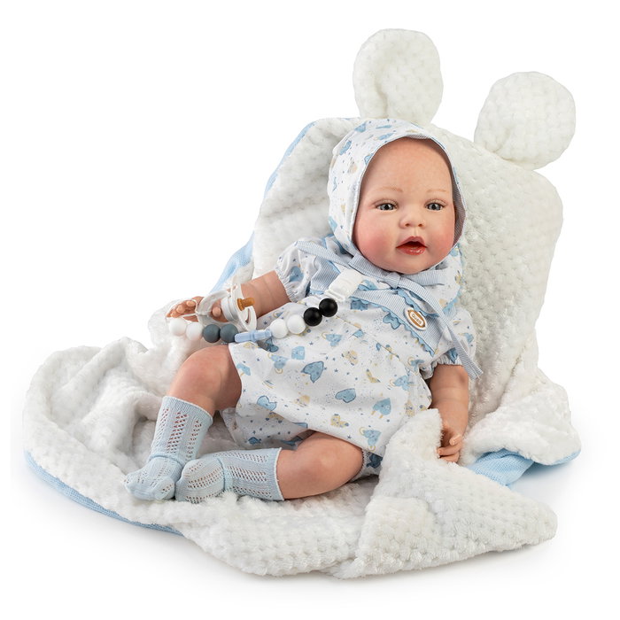 Muñecas Guca Muñeco Reborn Alexis 42 cm - Bebé realista con babero, capota y mantita