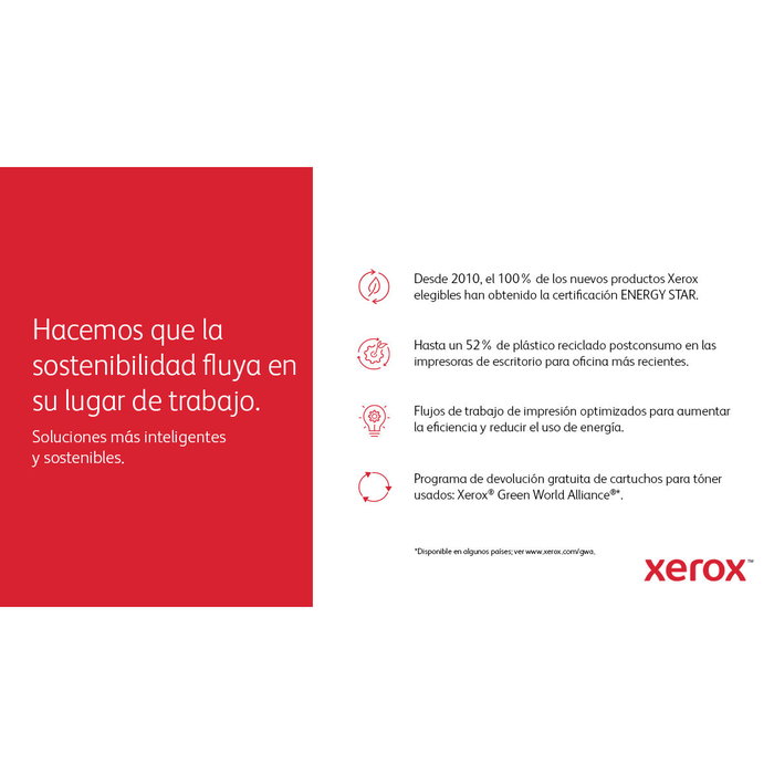 Xerox versalink c625 a4 50 ppm copia/impresión/escaneado/fax a doble cara ps3 pcl5e/6 2 bandejas 650 hojas