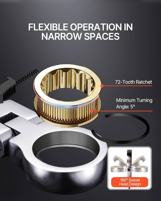 SIFER Juego de 7 Llaves Combinadas y Carraca Flexible