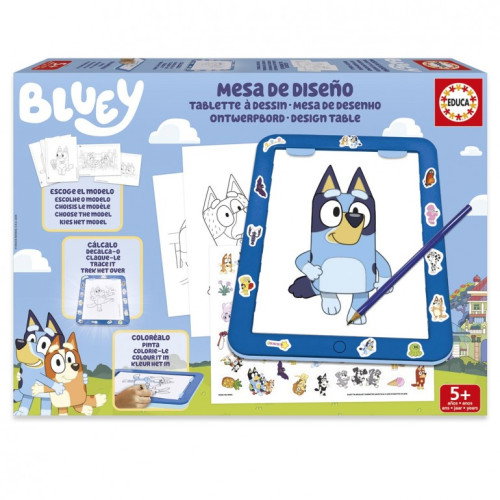 Educa Borrás Mesa de Diseño Bluey 20005 Mesa de Luz para Dibujar y Decorar con Adhesivos