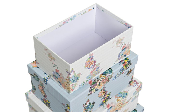 DKD Home Decor Set de 10 Cajas de Almacenaje Flores Azul