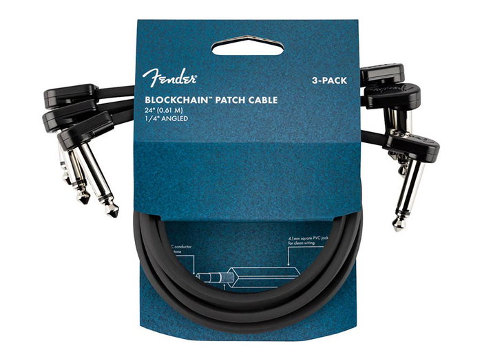Fender Blockchain Patch Cables 24 AWG ángulo/ángulo (Pack de 3) en negro mate