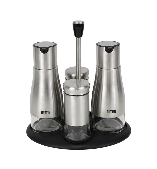 Quttin Set 4 Dispensadores Inox con Soporte - 16 cm ancho x 23 cm alto x 21.4 cm largo (8 Unidades)