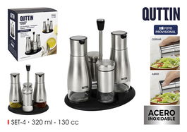 Quttin Set 4 Dispensadores Inox con Soporte - 16 cm ancho x 23 cm alto x 21.4 cm largo (8 Unidades)