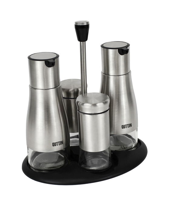Quttin Set 4 Dispensadores Inox con Soporte - 16 cm ancho x 23 cm alto x 21.4 cm largo (8 Unidades)