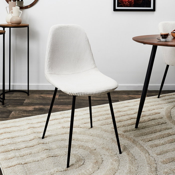 Home Deco Factory Silla Cocooning Beige Madera Contrachapada Hierro Poliéster Acanalado 54x45x85 cm