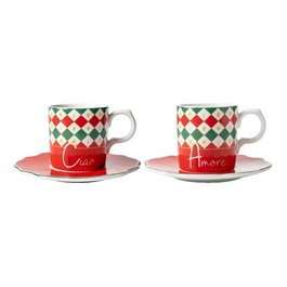 Bialetti Set de 2 Tazas de Espresso con Platos Tricolore en Porcelana